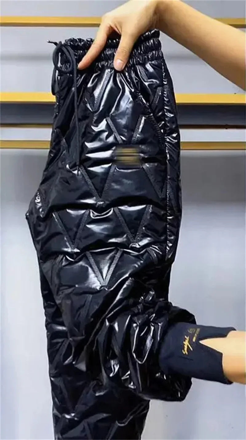 Winter Oversized Down Cotton Pencil Pants Warm Korean Fashion Slim Thick Women Pantalones Casual High Wais Black Trousers 4XL