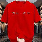 Summer men's 100% pure cotton casual loose fit plus size BLACK letter pattern printed round neck short sleeved T-shirt top