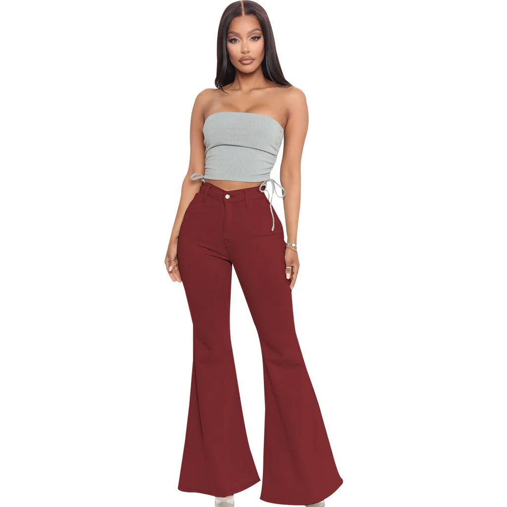 Women Jeans Flare Pants Sexy Denim Long Pant Hip Wrap Casual Solid Elegant Splice Regular Slim Fit High Waist Trousers Summer