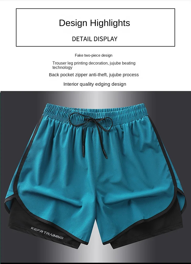 Fake two pieces of summer sports shorts, men's and women's quick drying three point running training itness lining American b