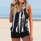 Women's Sexy Slim fit printed suspenders slit boxer shorts bikini plus size swimsuit two piece comfortable pretty swimwear swims