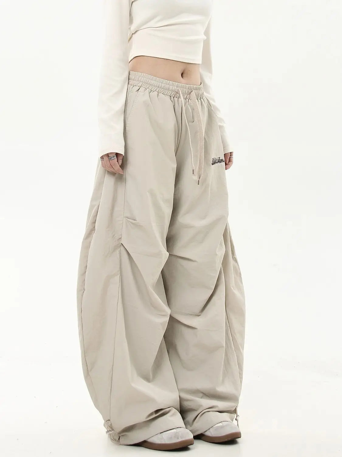 HOUZHOU Oversized Brushed Women Pants Vintage Pleated Wide Leg Trousers Warm Winter Baggy Black Trousers Harajuku Casual Joggers