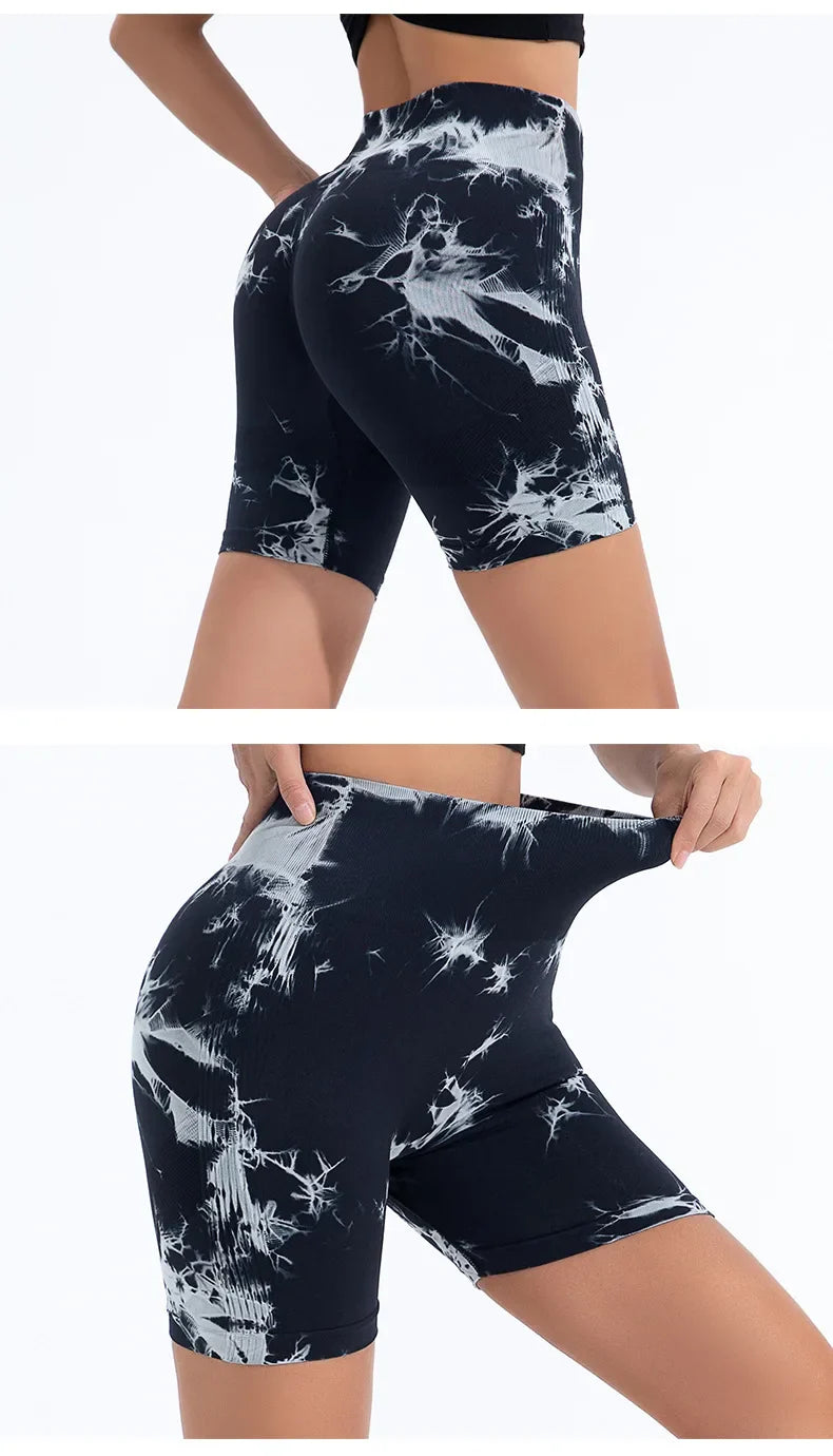Summer Women High Waist Butt Lift Shorts Legging Seamless Leggings Fashion Tie Dye Shorts Gym Workout Running Pants