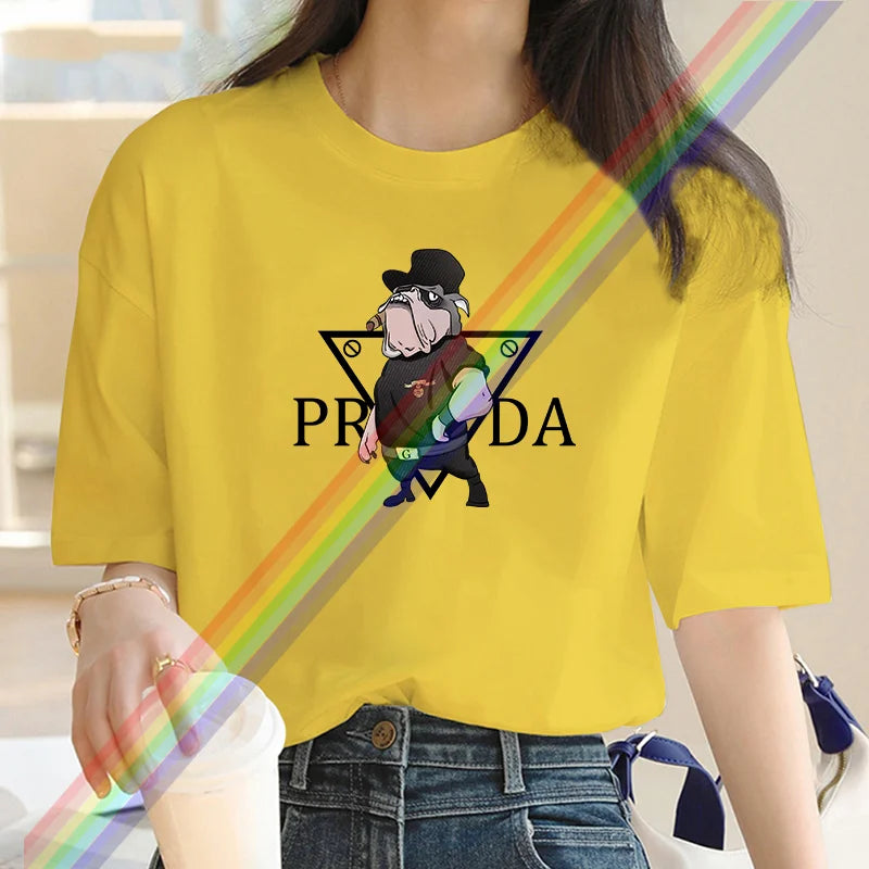 Women's luxury brand Fashion cartoon dog print women's T-shirt 2025 summer street fashion women's T-shirt Top women's T-shirt