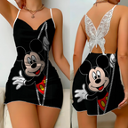 Mini Dress Pajama Skirt Bow Knot Party Dresses Satin Surface Minnie Mouse Mickey Womens Fashion Summer 2025 Elegant Women