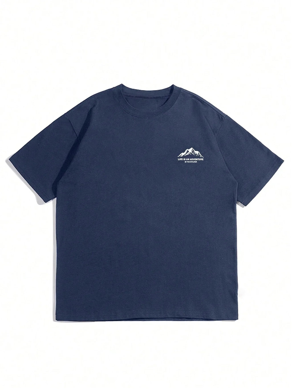 Summer men's 100% pure cotton casual loose plus size Letter And Mountain pattern printed round neck short sleeved T-shirt top