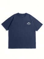 Summer men's 100% pure cotton casual loose plus size Letter And Mountain pattern printed round neck short sleeved T-shirt top