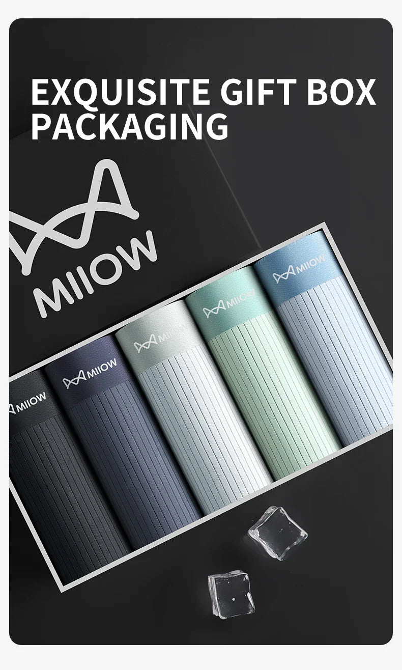 MiiOW 3Pcs Soft Ice Silk Men Boxer Underwear Men's Panties Summer Breathable Striped Underpants Male Antibacterial Boxers Trunks