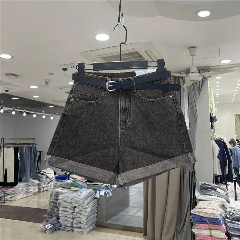 High-waisted Loose-fit Women's Jeans Slimming Style Casual A- line Trousers Ruffled Edges Lightweight Heat Pants