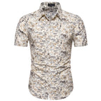 Summer New Men's Short Sleeved Shirt Thin Collar Hawaiian Style Floral Shirt Vacation Series Men's Shirt