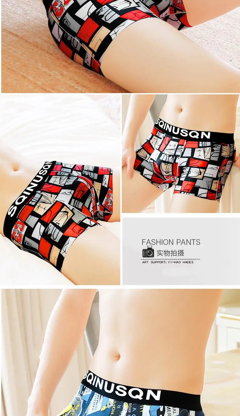 Lightweight Ice Silk Mens Underwear Elastic waistband Boyshorts Cotton 3D-Pouth Youth Boxer shorts Loose Male Boxer Underpants