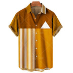 Fashion Men's Striped Casual One Button Shirts Streetwear Short Sleeve Loose Top 3D Digital Printed Blouse Plus Size 5XL