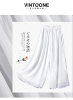 Fashion Woman Casual Chiffon Wide Leg Pants Big Size Loose Solid White Elastic Band High Waist Female Clothing Oversize Trousers
