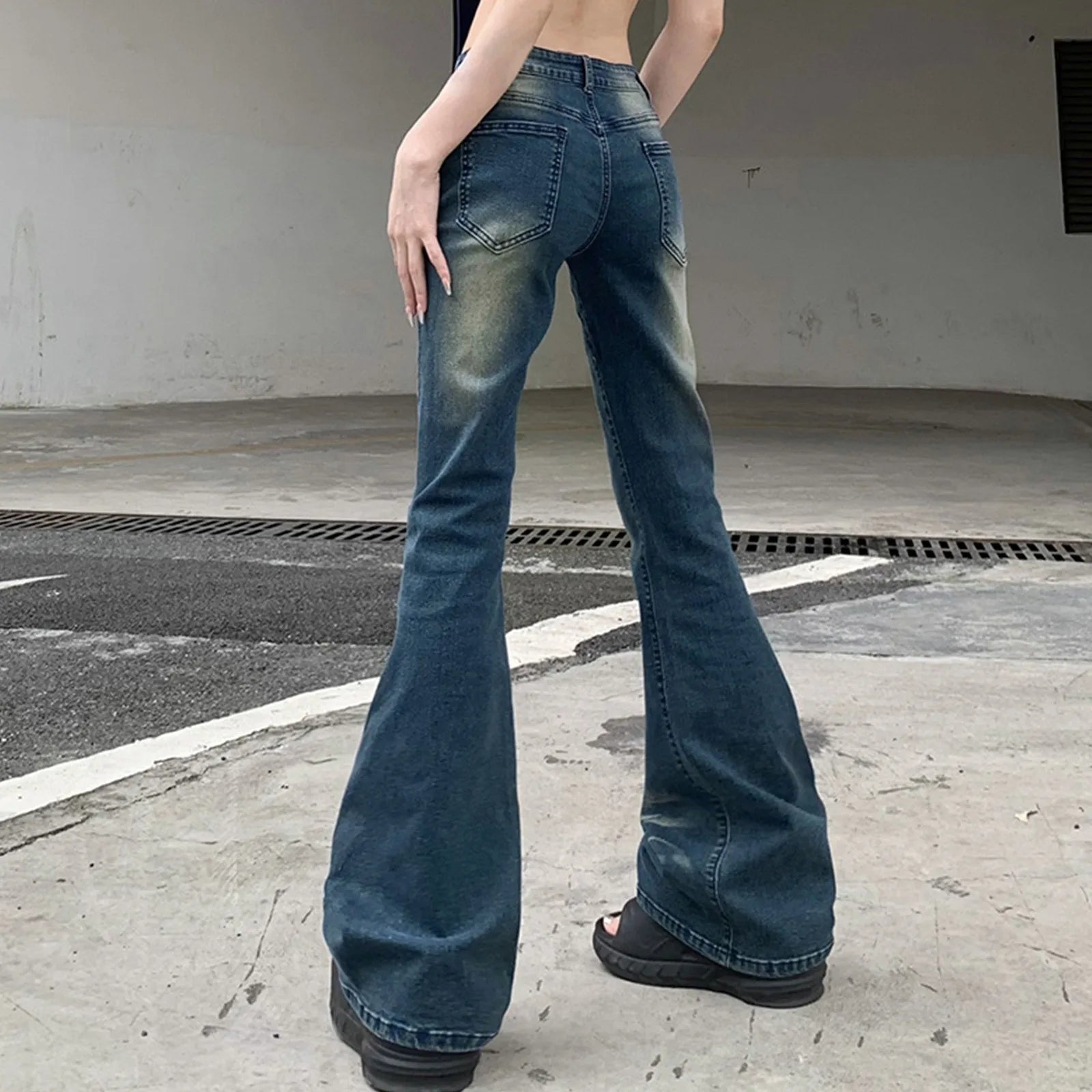 Denim Pants For Women Women'S Low Waist Flared Jeans In Color Blocking For A Slimming Effect джинсы широкие