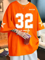 Los Angels Low Classic Letter 32 Printed Men's Round Neck Short Sleeve Comfortable Breathable Speed Drying Harajuku Street