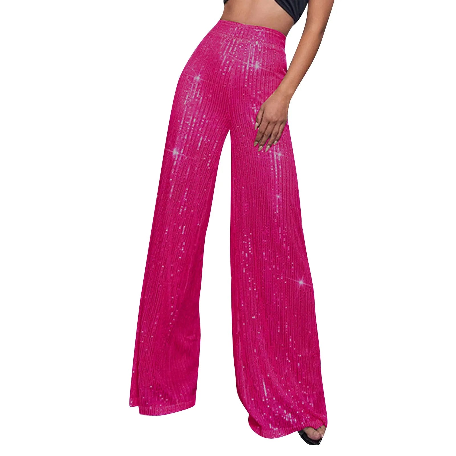 Women's Fashion Solid Color High Waist Sequin Side Zipper Draped Wide Leg Pants Pants for Women Women's Pants Women's Pants 2024