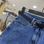 High-waisted Loose-fit Women's Jeans Slimming Style Casual A- line Trousers Ruffled Edges Lightweight Heat Pants