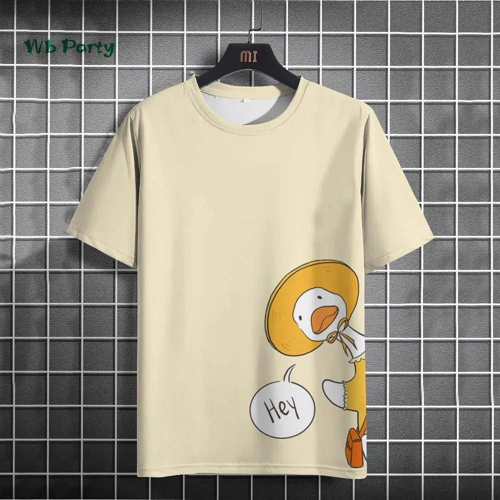 Funny Pattern Men's T-Shirt Cute Cartoon Goose Print Short Sleeve T-Shirt Loose O Neck Top Summer Men's Outdoor Casual Clothing