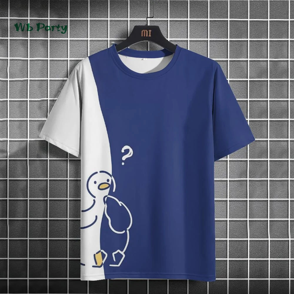 Funny Pattern Men's T-Shirt Cute Cartoon Goose Print Short Sleeve T-Shirt Loose O Neck Top Summer Men's Outdoor Casual Clothing
