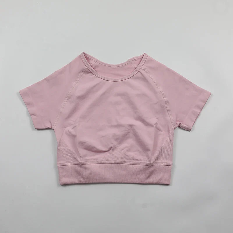 Impact Crop Top Women Short Sleeve Yoga Shirts Slim Fit Seamless Workout Top T-shirt Gym Clothes Woman Sportwear