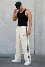 Men's Sweatpants Autumn Winter New Gym Sports Fitness Printed Ribbon Woven Mid Waist Straight Leg Pants Fashionable Casual Pants