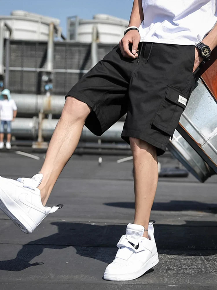 Summer Men's Cargo Shorts Cotton Loose Fit Big Size String Banding Men Short Pants Streetwear Casual Work Bermuda Shorts