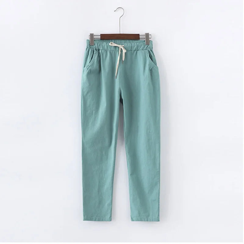 Women Pants Spring Summer Casual Harem Pants Cotton Elastic waist Harem Ankle-Length Trousers high quality for Female ladys