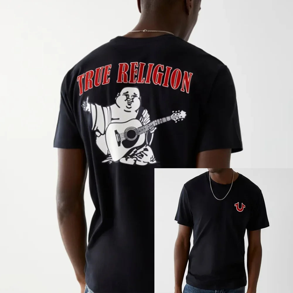 True Religion T-shirt Graphics T-shirt Men Cotton Graphic Crew Neck T-shirt Printed Short Sleeve Comfortable Breathable Top