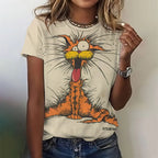 Fashion Woman Funny Cat Print T-Shirts Summer Crew Neck Personalized Graphic T-Shirts Comfort Short Sleeve Tee Woman Clothing