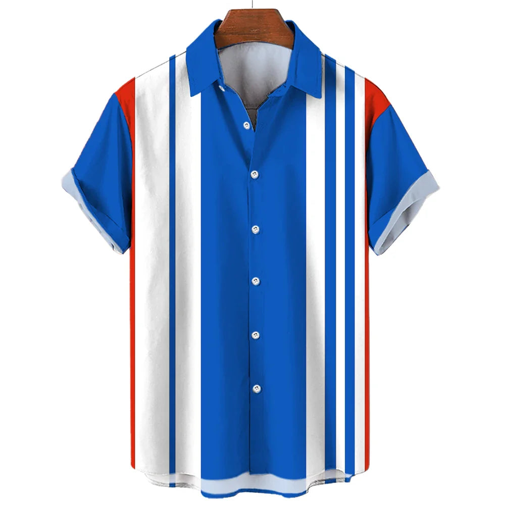 Fashion Men Striped Button Shirt Summer Oversized Short Sleeve Business Casual Streetwear Male