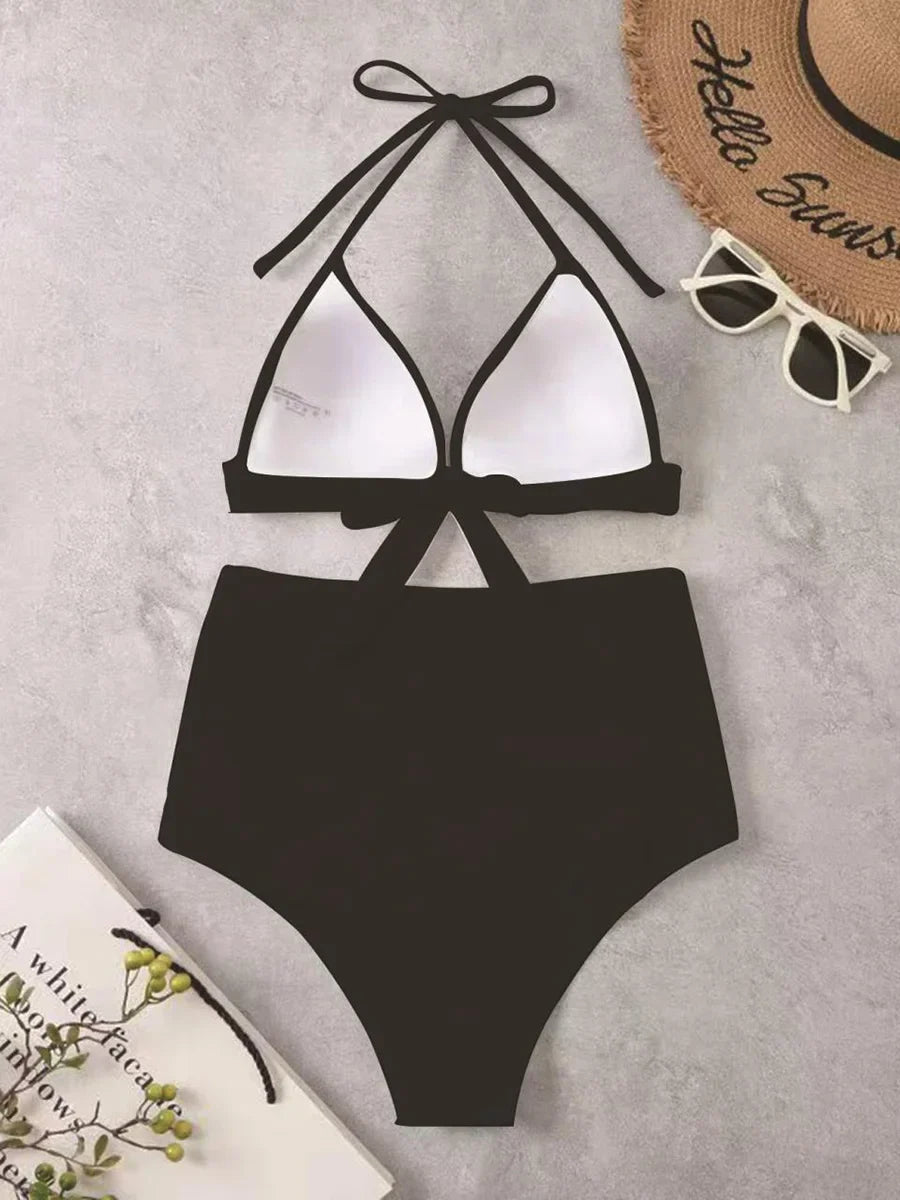 Triangle Bikinis 2025 Women Push Up Swimsuit Solid Sexy High Waist Swimwear Female Swimming Bathing Suit Summer Beachwear
