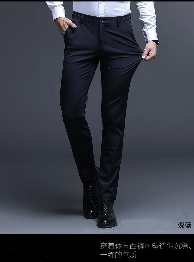 Top Grade Flat Waist Milk Shreds Business New Brand Casual Office Fashion Long Straight Pants Men Trousers Mens Clothes 2025