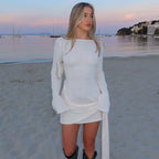 TARUXY Backless Sexy Knitted Dresses Women's Floral Lace Up Irregular Splice Slim Evening Mini Dress Autumn Elegant Long Sleeve