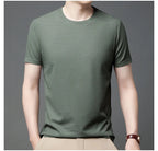 Men's New Summer Waffle round Neck Short Sleeve T-Shirt Comfortable Breathable Short-Sleeved Top for Casual Wear