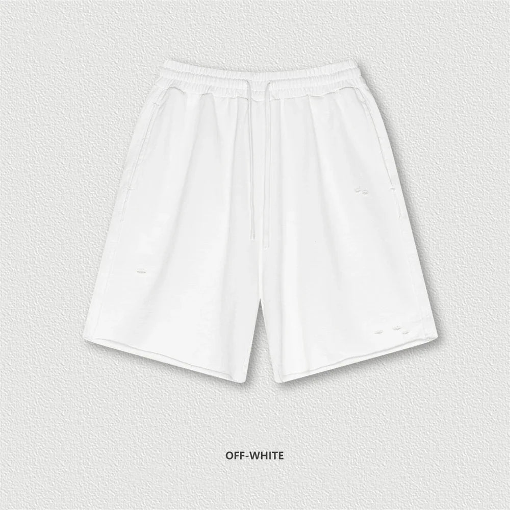 ZODF Retro 2025 Summer High Street Cotton Shorts Unisex Vintage Washed 310gsm Holes Distressed Shorts Brand Streetwears HY0985