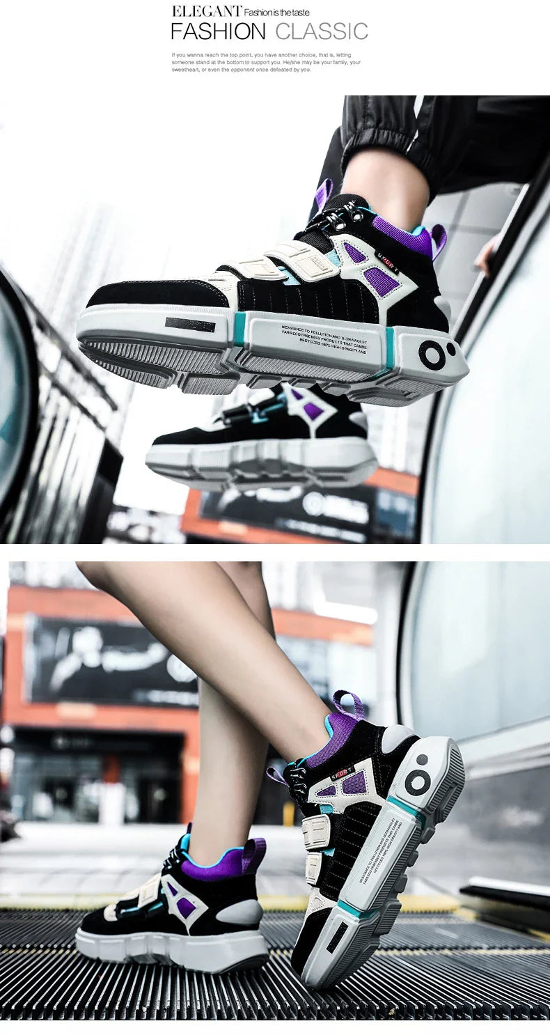 Wudao student couple sports board shoes Women's new non-slip thick soled sports shoes men ventilated Velcro casual shoes