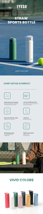 Tyeso 600ML/750ML Stainless Steel Thermos Bottles Car Insulated Cups with Straw Keeps Cold and Heat Portable Sport Thermal Mugs