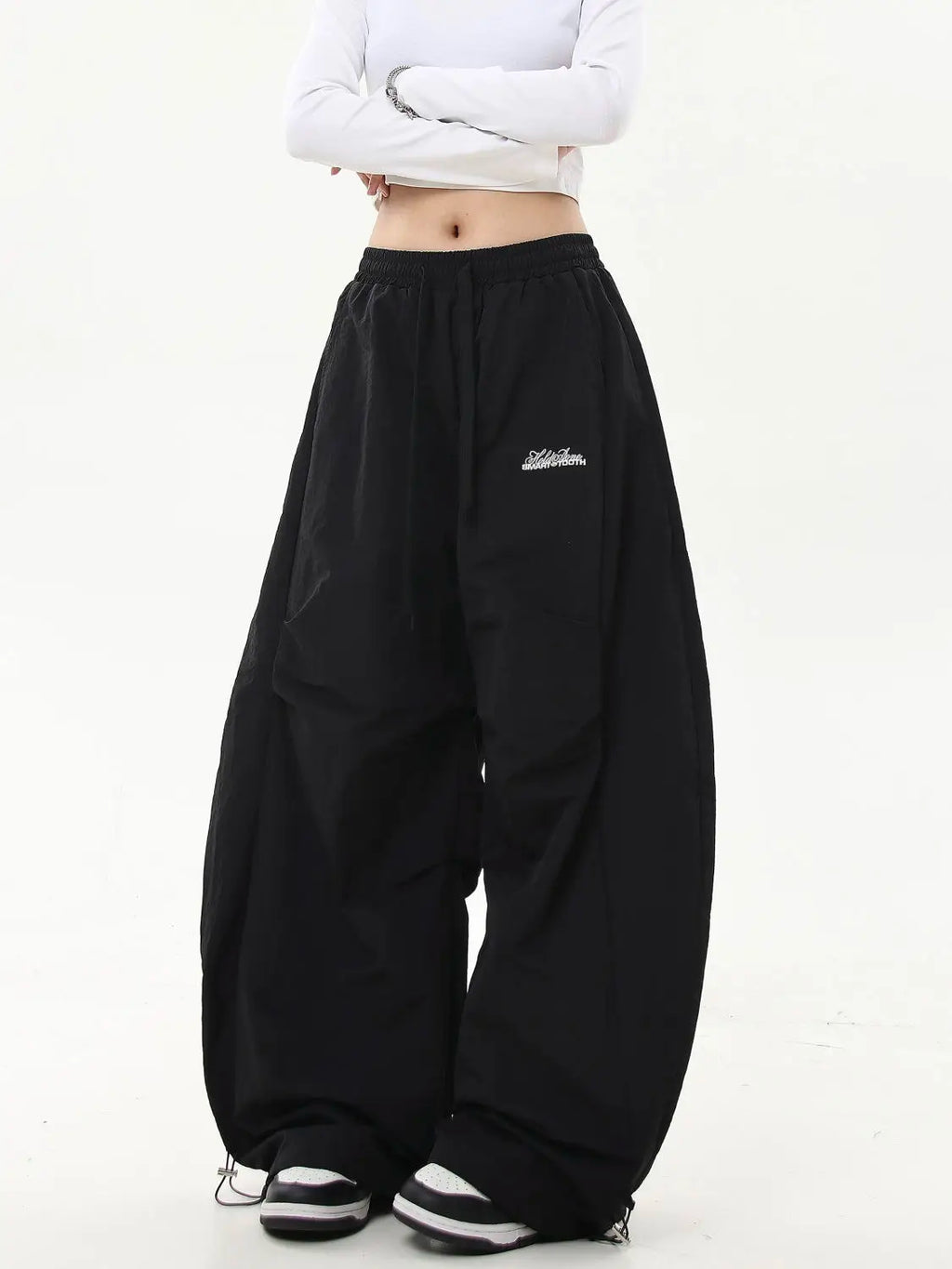 HOUZHOU Oversized Brushed Women Pants Vintage Pleated Wide Leg Trousers Warm Winter Baggy Black Trousers Harajuku Casual Joggers
