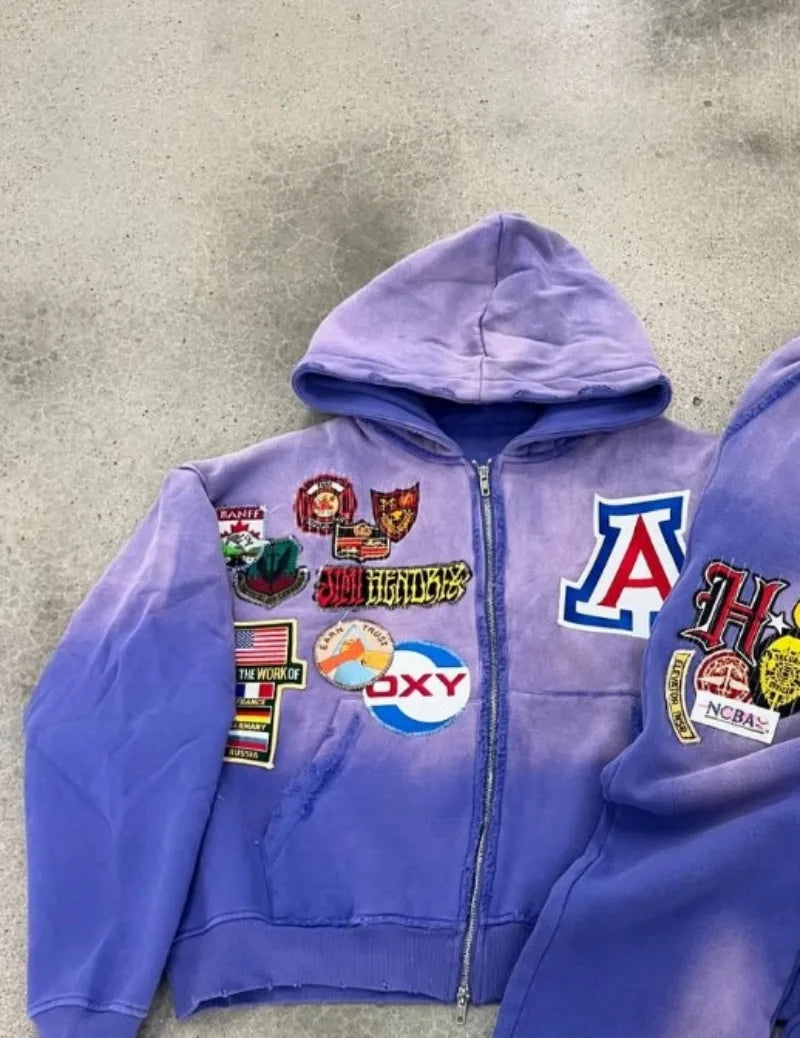 Fashionable Fashion Clothing Casual Loose Zipper Hoodie Men Y2k Street Personality Trousers Suit Rock Oversized Sweatshirt Women