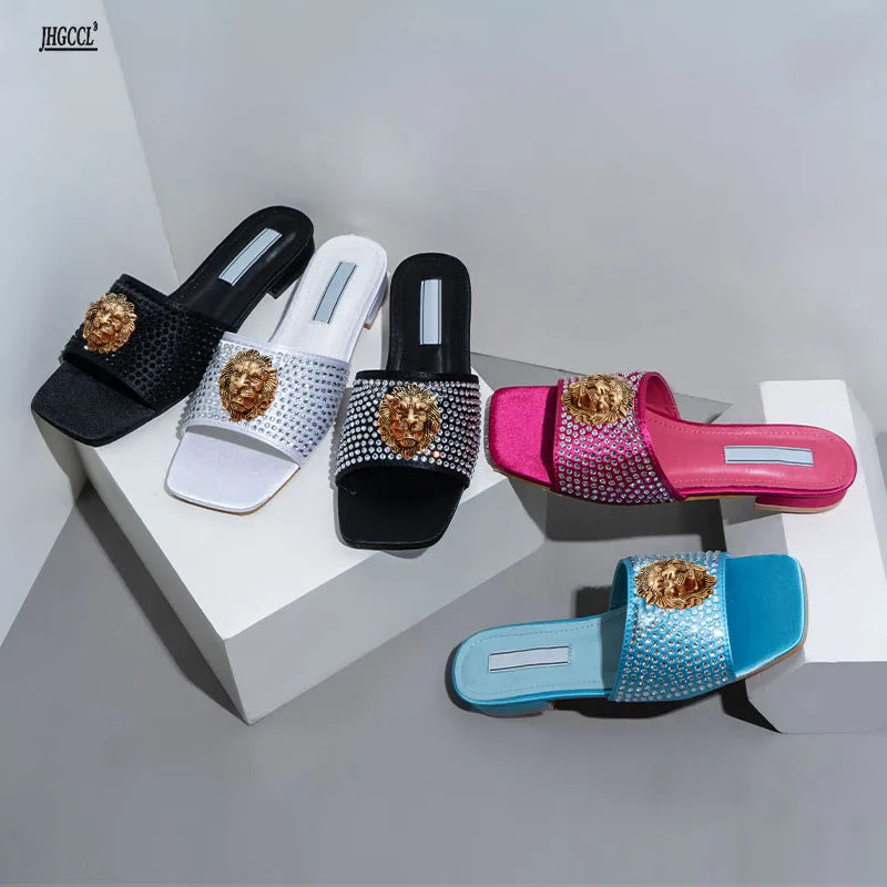 New high heels women's sandals Lion hardware buckl e with summer slippers luxury high heels T15