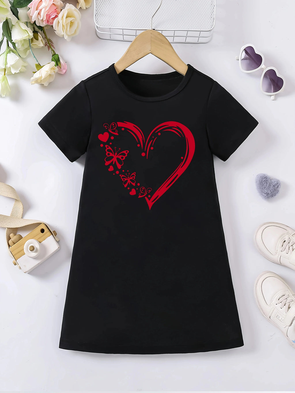 Girl's casual jumpsuit is soft and comfortable, stylish, simple and breathable A-line skirt | Love butterfly print dress