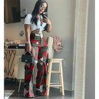 CM.YAYA Fashion women camouflage cutout cross criss straight cargo pants 2023 autumn winter safari style trousers