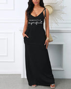 Women's PERFECTLY print V-neck strap sexy  Tee Shirts Casual dress Street Style Fleece  Casual Fashionable Crewneck Pullo