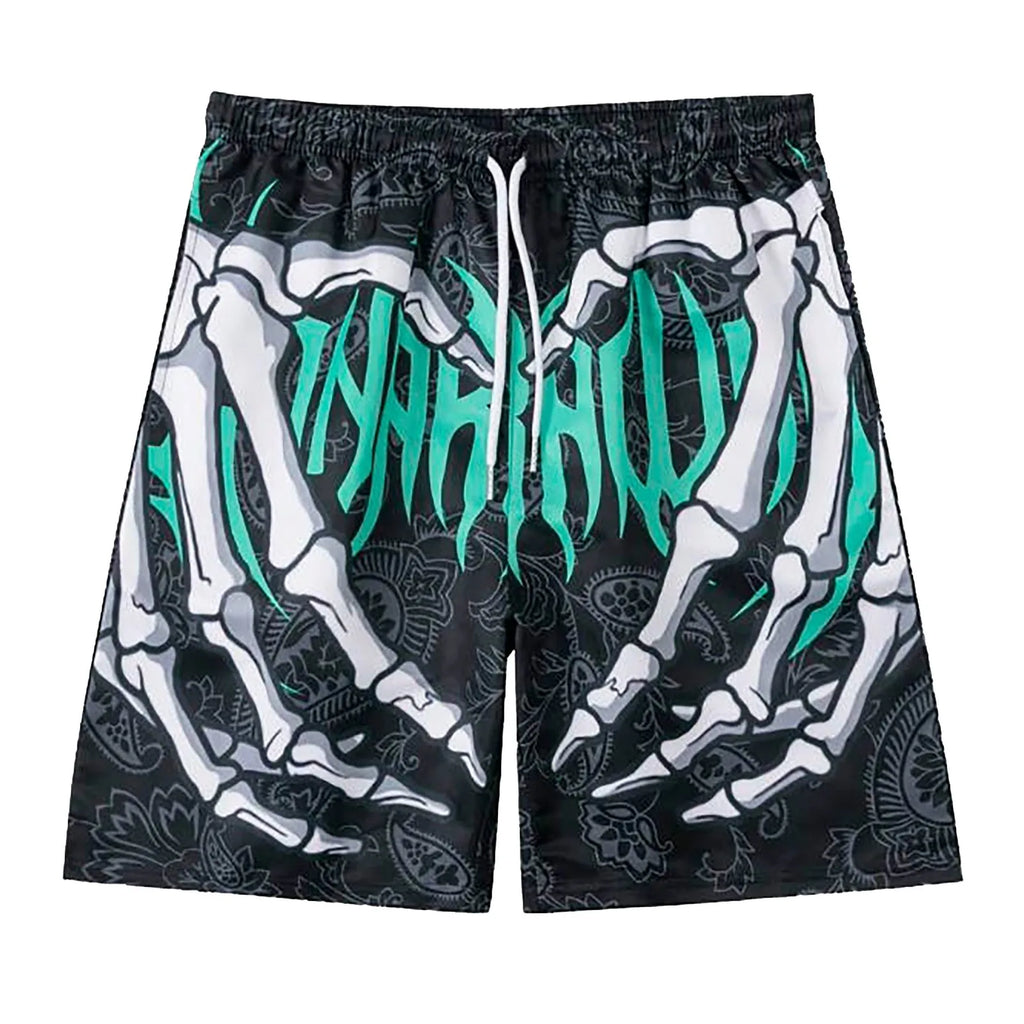 Elastic Waist Jogging Shorts Swim Trunks Board Shorts Summer Beach Shorts With Hand Print Y2k Shorts For Men Ropa Hombre