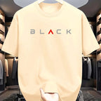 Summer men's 100% pure cotton casual loose fit plus size BLACK letter pattern printed round neck short sleeved T-shirt top