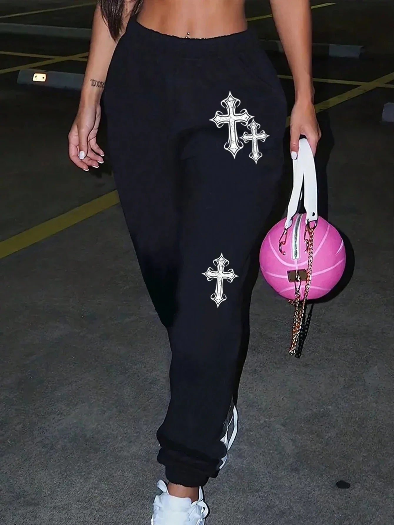 Crucifixion Printing Women'S Autumn Casual Basic Pants Versatile Pocket Drawstring Fashion Trousers Trendy Street Pant Female