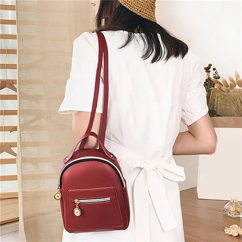 Female Backpack PU Small Teenage Girls Fashion Leisure Zipper Shoulder Bag Knapsack High-capacity Women Mini School Backpack