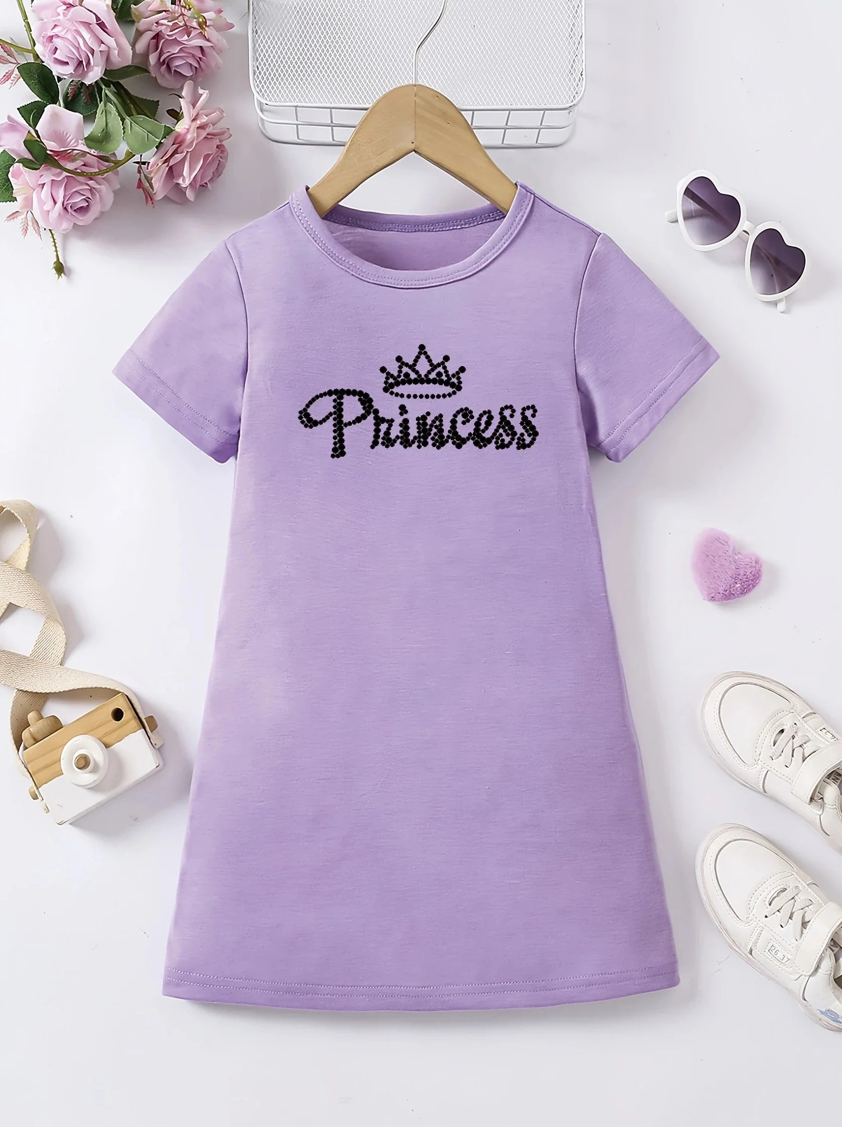 Girl's summer casual A-line dress with letter print | Machine washable, perfect for spring and summer outings