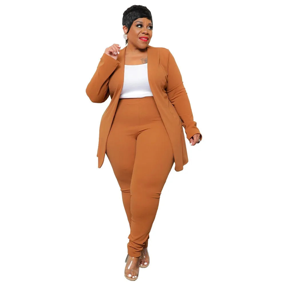 XL-5XL 2024 Winter Women Casual Suits Plus Size Two Piece Sets Solid Color Fashion Business Elegant Pant Suit Dropshipping