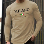 Men's 100% pure cotton comfortable casual loose oversized MALINO ITALIA printed sports round neck long sleeved T-shirt top